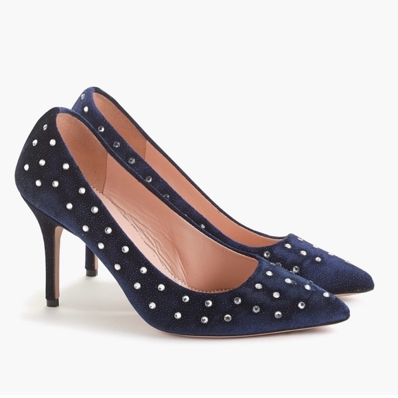 NWT J. Crew Velvet Crystal Studded Pumps Heels Size 8 - Picture 1 of 5